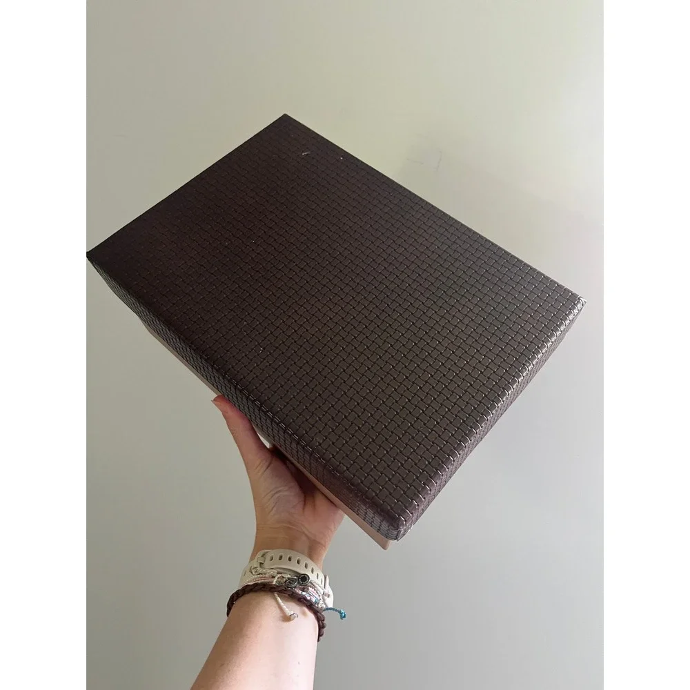 Photo Storage Box Brown with Metal Label Holder Picture Organizer Office‎ Decor